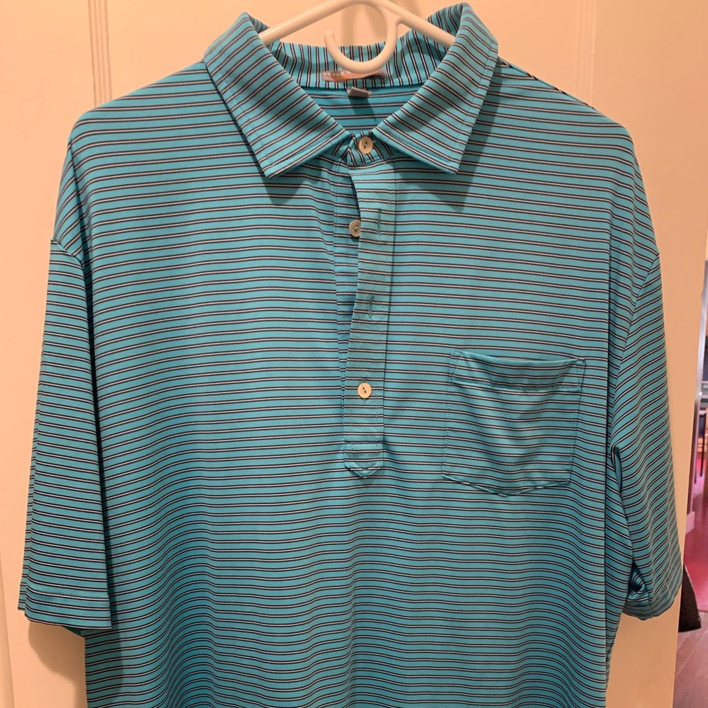 Teal Blue and Black + White Stripes Peter Millar Summer Comfort Extra Large Polo